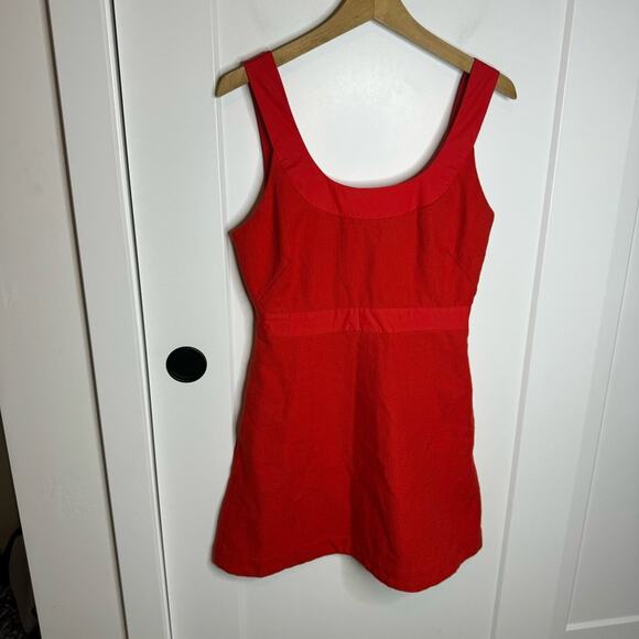 Anthropologie Maeve Scoop Neck Red Textured Pockets Mini Dress Size 6 - Picture 3 of 8